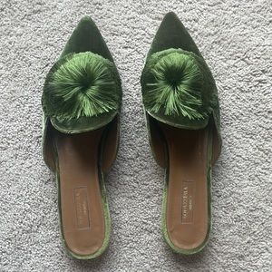 Aquazzura Velvet Pom Slide / Mule / Flat